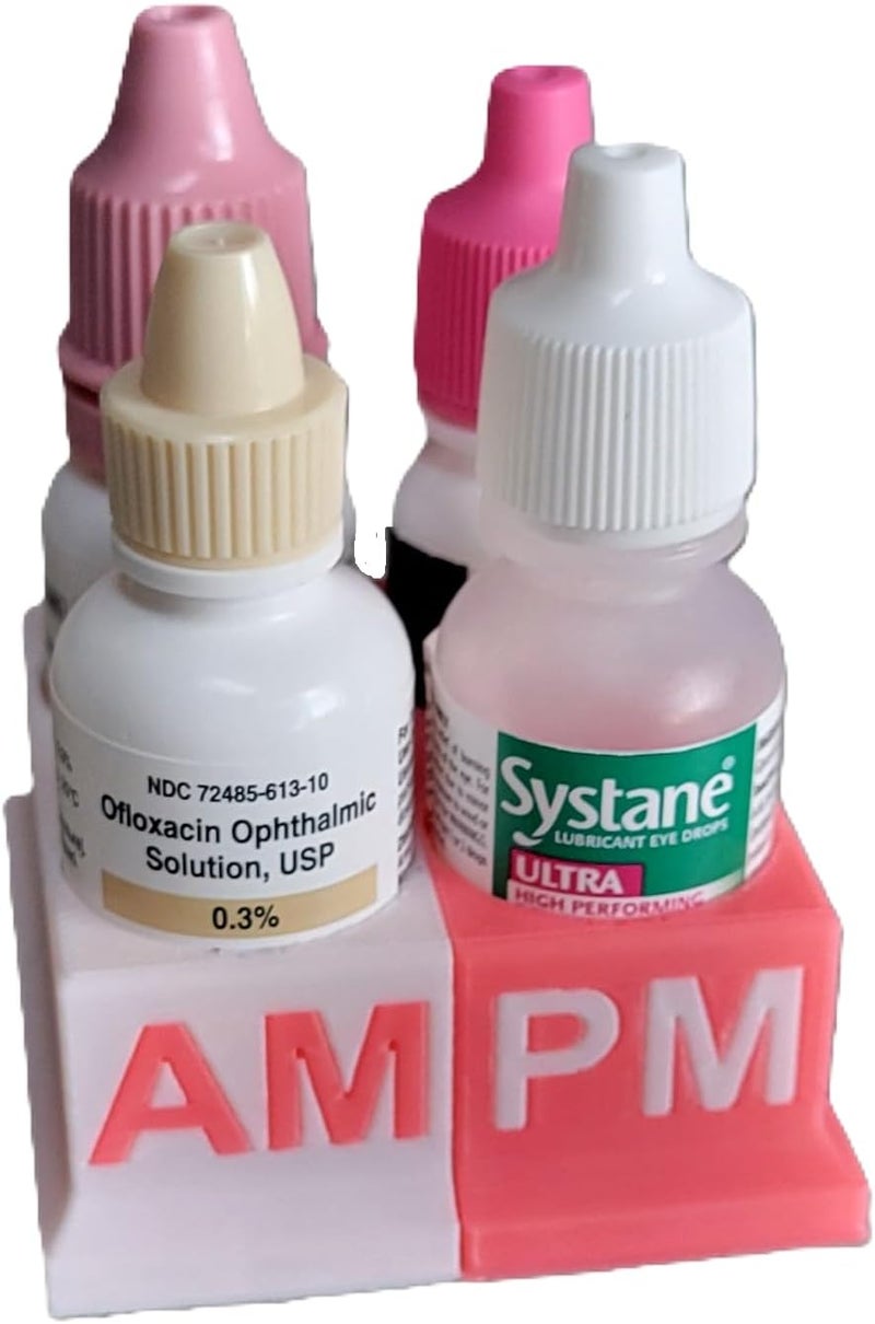 Znet3D Eye Drops Bottle Organizer & Tracker – AM/PM 4-Slot (White/Pink) - Image 1